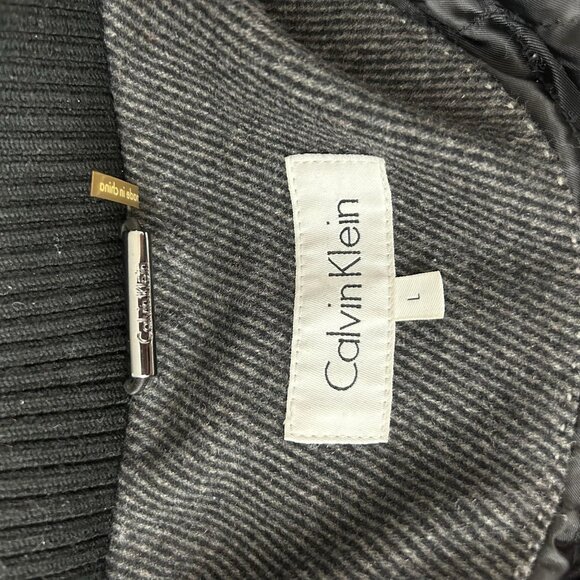 Calvin Klein Overcoat Mens Large‎ Gray Wool Blend Inner Zip Mock Collar Knit Bib - Picture 9 of 11